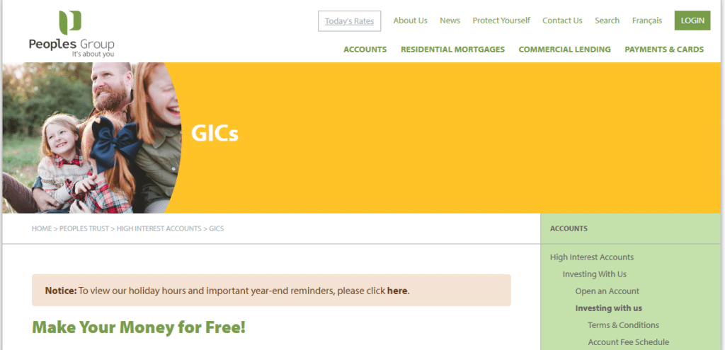 Peoples Trust GICs Rates today
