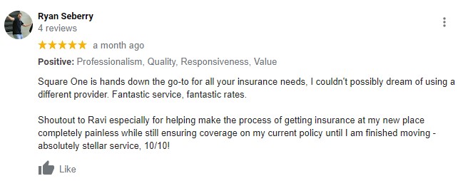 Square One Insurance Review - Customer Review 1