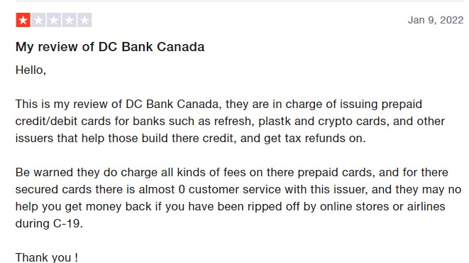 DC bank customer review