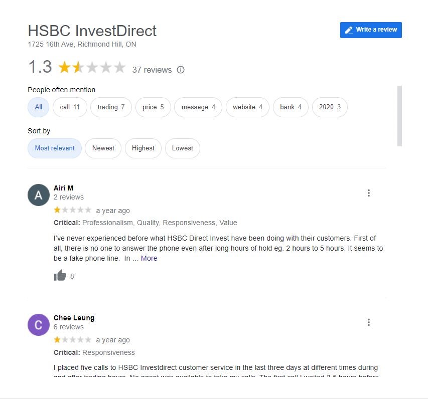 HSBC InvestDirect Customer Reviews 1